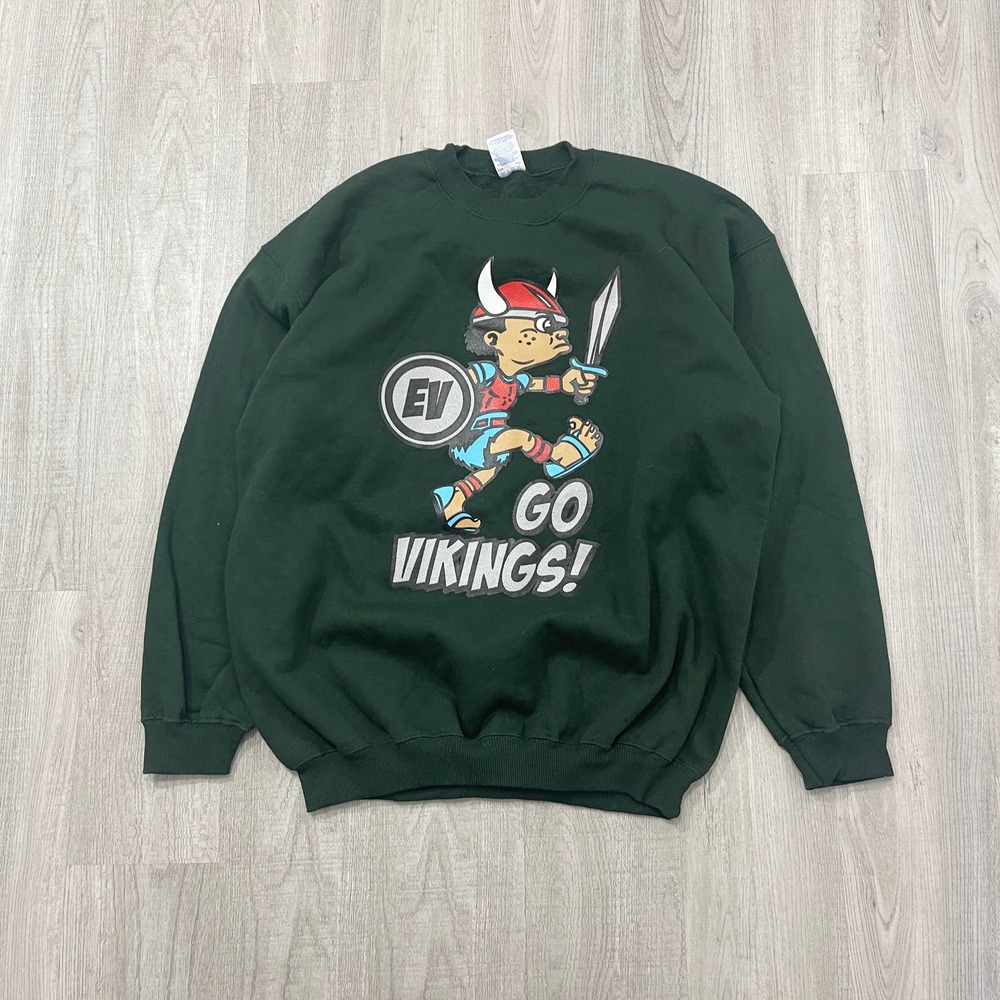 VINTAGE 90s Animated Vikings Crewneck Sweatshirt Size Large L Mens Green 1990s
